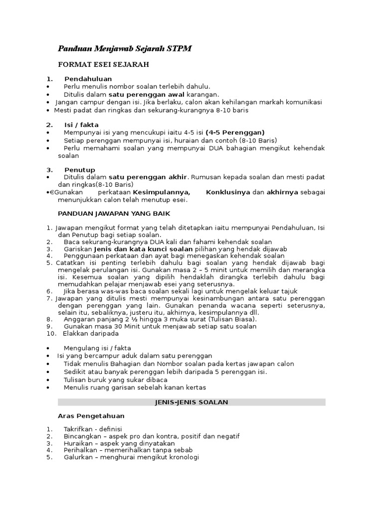 Panduan Menjawab Sejarah Stpm Pdf