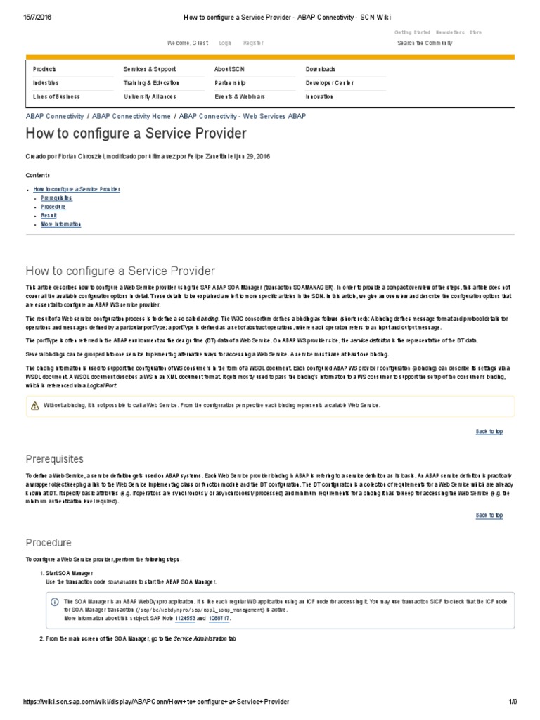 How To Configure A Service Provider - ABAP Connectivity | PDF ...