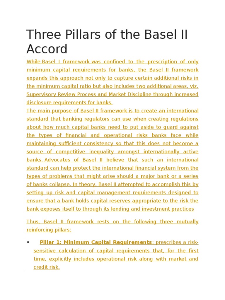 Three Pillars of the Basel II Accord Basel Ii Operational Risk