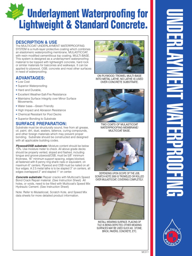 Underlay Ment Waterproofing Instructions PDF Plywood Concrete