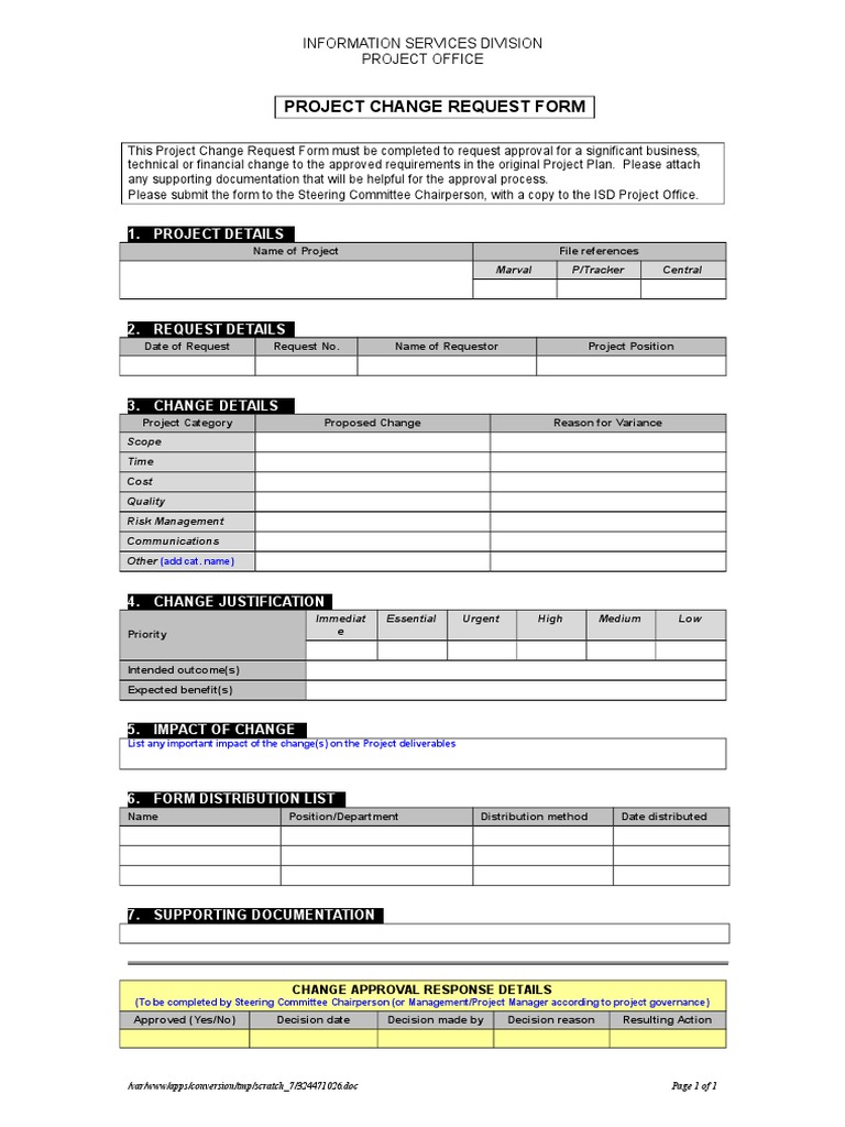 Project Change Request Form Template | PDF | Computers
