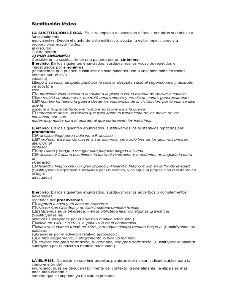 Ejercicios de Sustitucion Lexica | PDF | Semántica | Mecánica del lenguaje