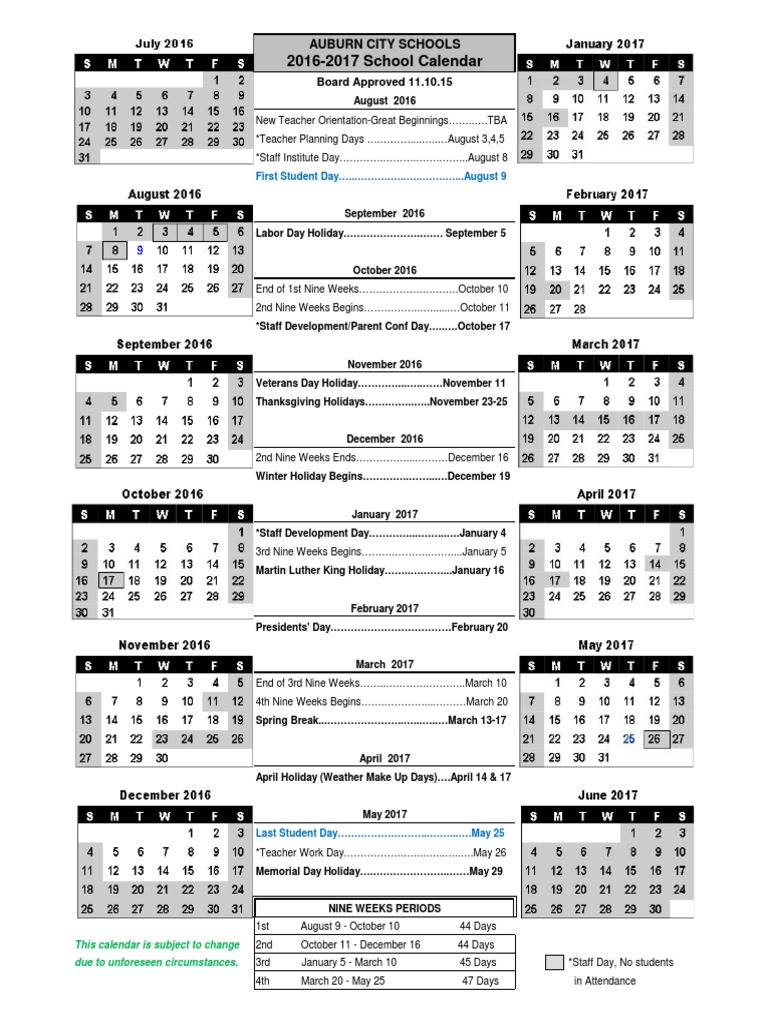 2016 2017 Calendar PDF