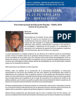 “Soberanía, justicia social y ambiental, democracias participativas, paz, y el desafío de los movimientos sociales” Síntesis de Ponencias