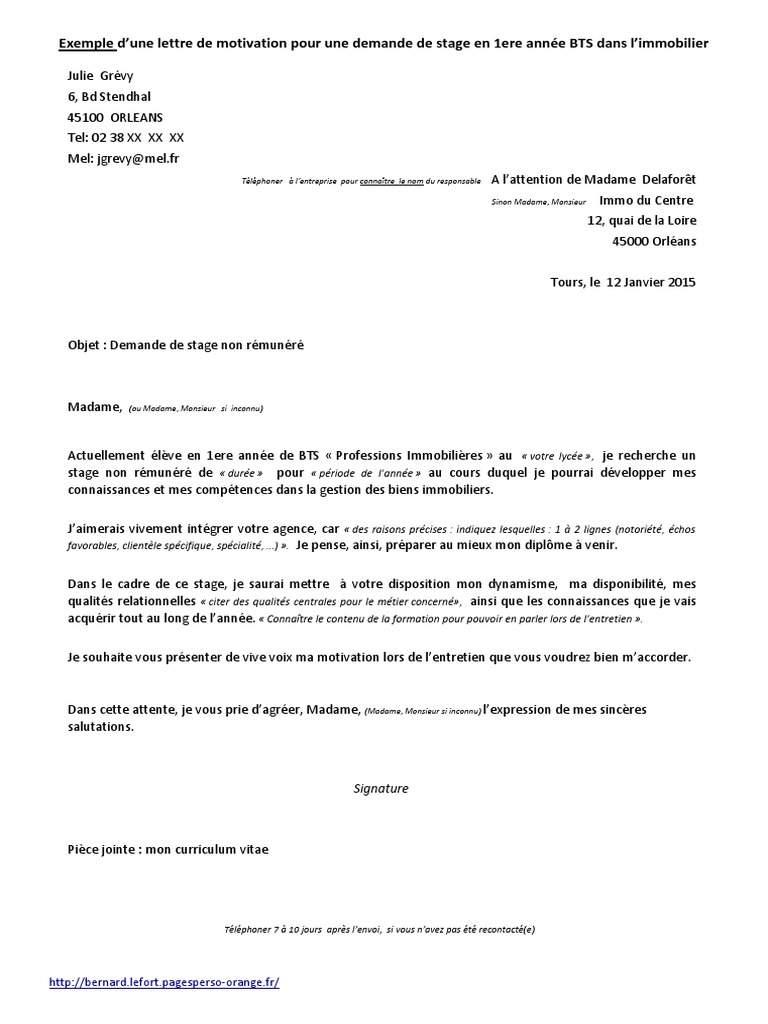 Exemple Lettre De Motivation Stage Lycée Professionnel Lettre de Motivation Demande de Stage | PDF | Business | Motivation