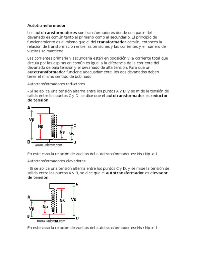 Funcionamiento y Tipos de Autotransformadores | PDF | Transformador ...
