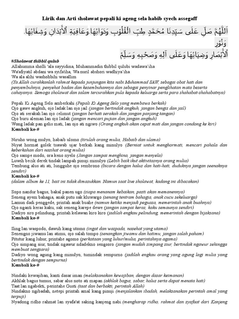 Lirik Sholawat Tibbil Qulub Versi Habib Syech Nusagates