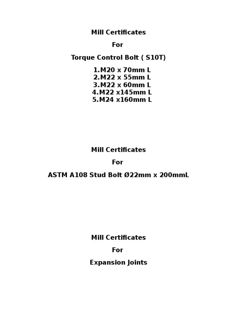 Mill Certificates for Various Materials | PDF | Mechanical Engineering