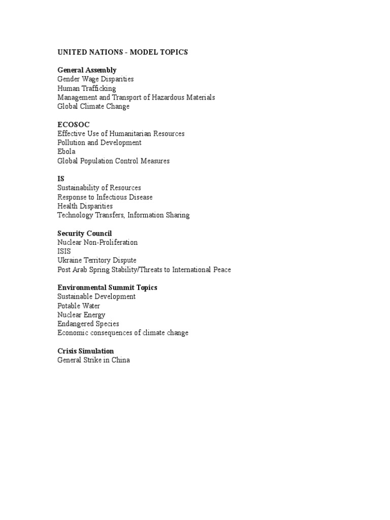 UN Model Topics for Global Issues | PDF | Science & Mathematics