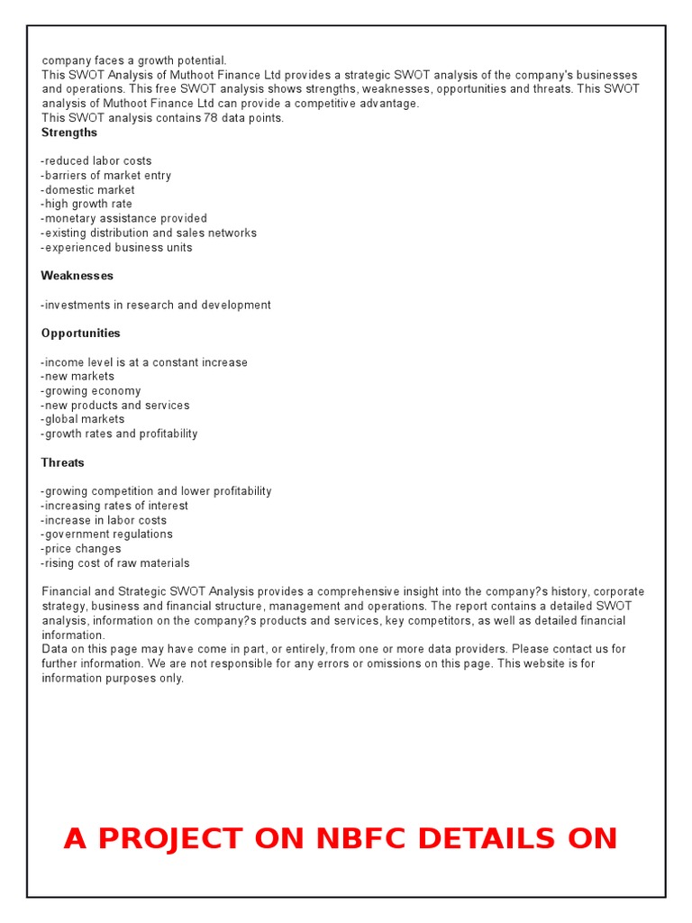 Muthoot Finance Docx Non Bank Financial Institution Banks - 
