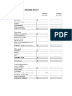 Projected Balance Sheet Format