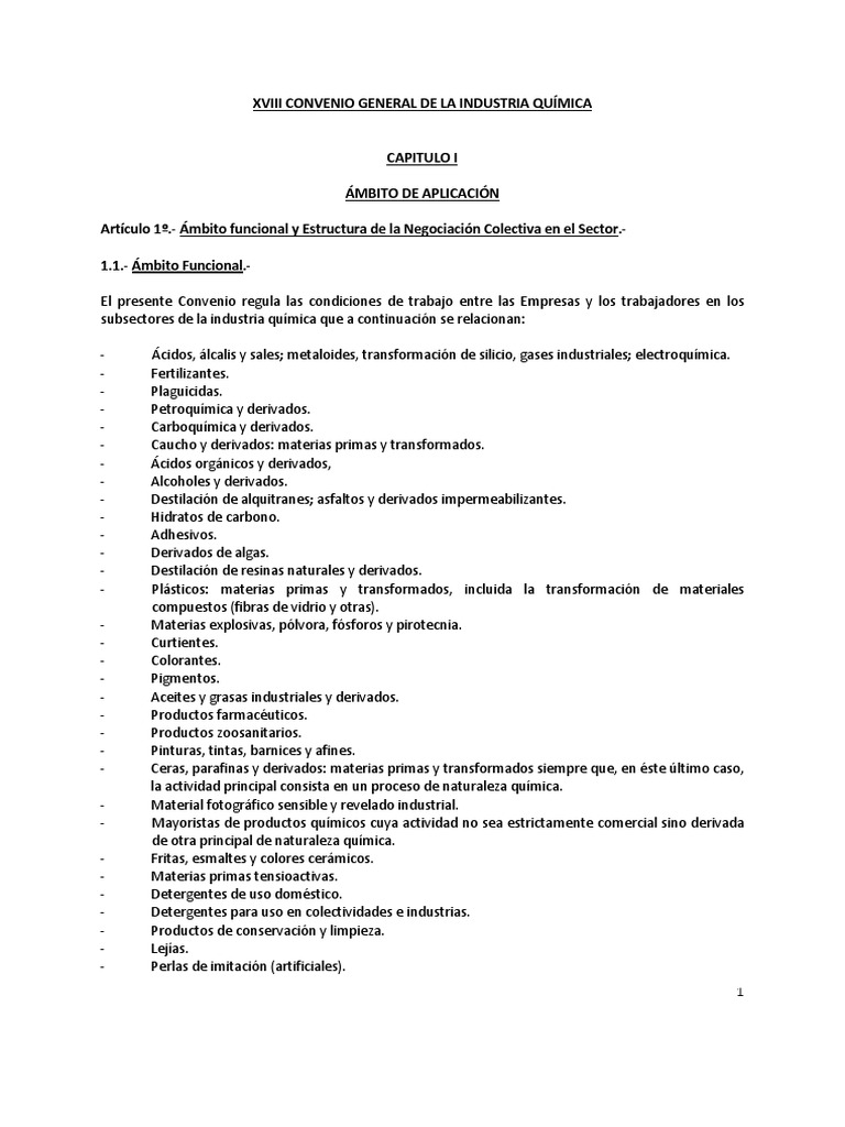 Convenio General de La Industria Quimica PDF Derecho laboral Acuerdo colectivo