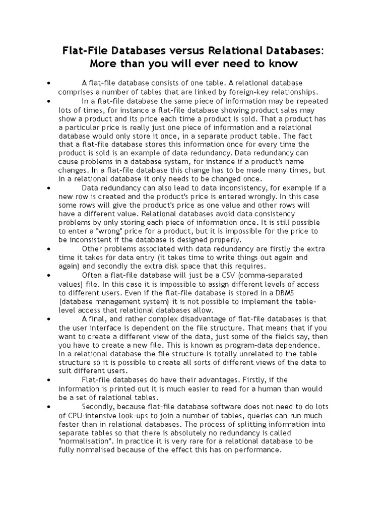 Flat-File vs Relational Databases Explained | PDF | Relational Database ...