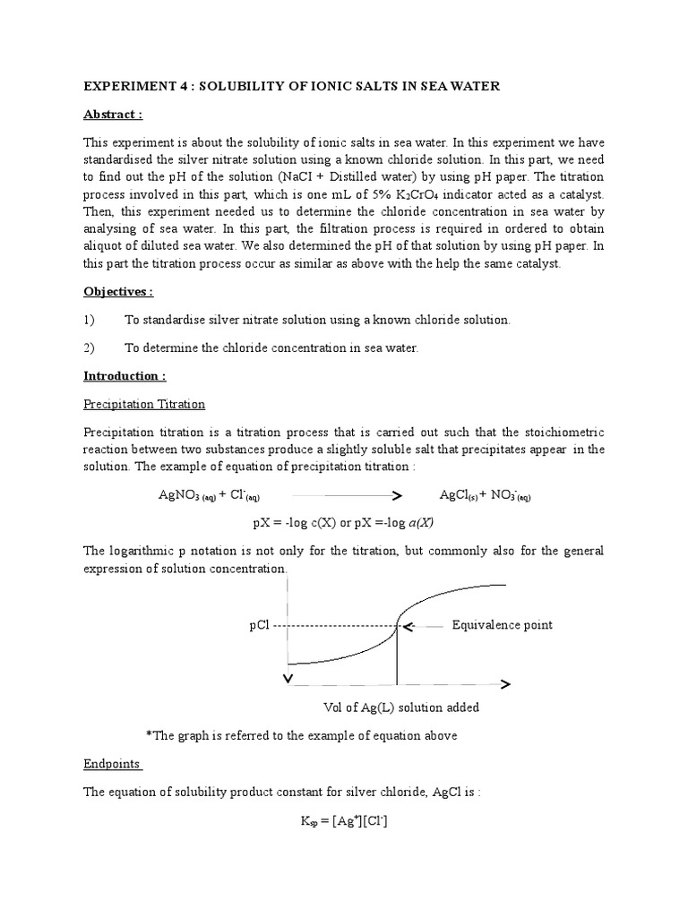 Ionic Salts Solubility in Sea Water | PDF | Molar Concentration | Titration
