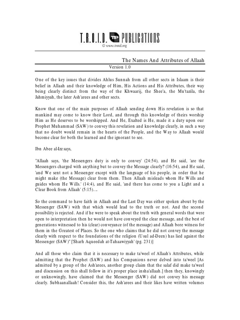 Understanding Allah's Names and Attributes | PDF | Prophets And ...