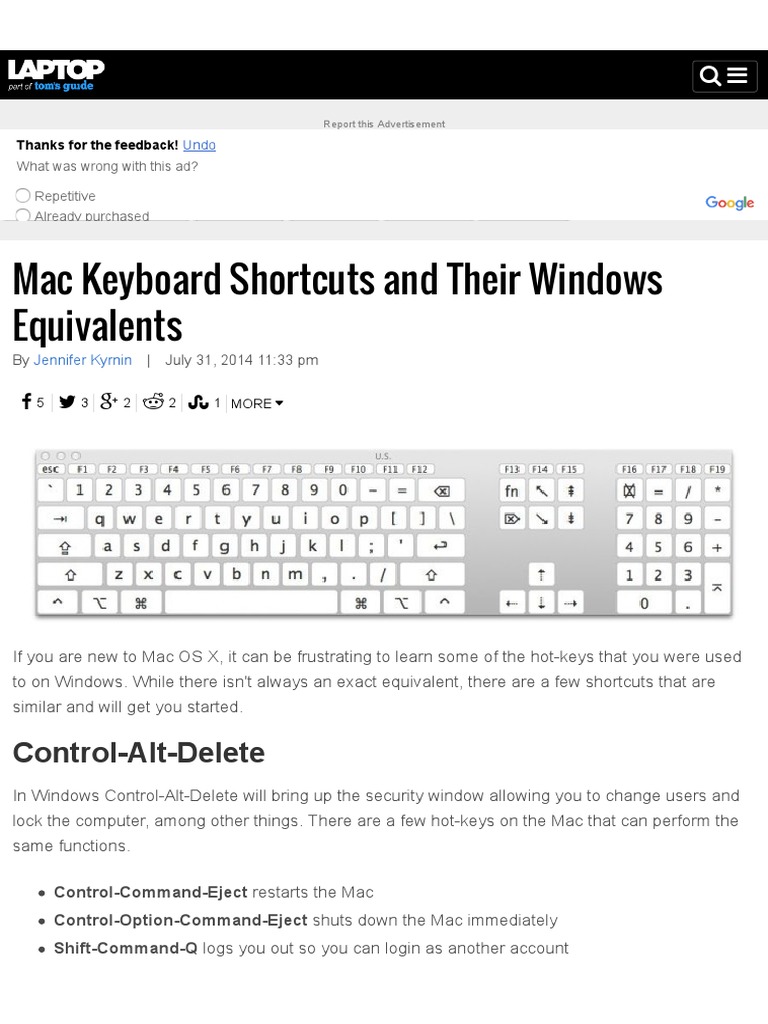 Mac Keyboard Shortcuts and Their Windows Equivalents | PDF | Screenshot ...