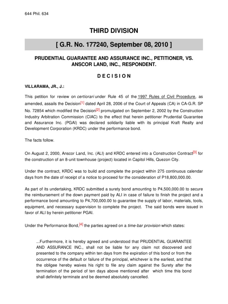 Prudential V Anscor PDF Guarantee Surety Bond