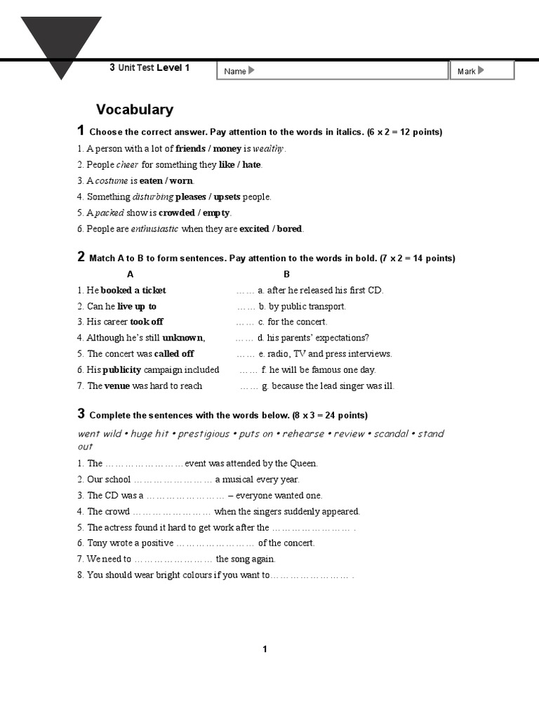 Level 1 Unit Test: Vocabulary & Grammar | PDF | Leisure