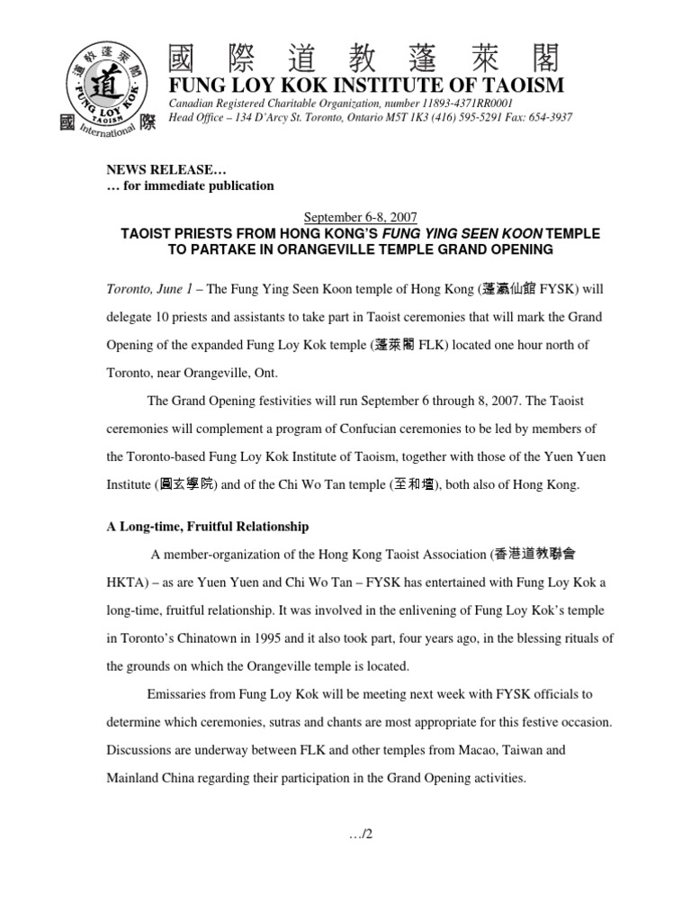 Fung Loy Kok Institute Of Taoism Pdf East Asian Religions