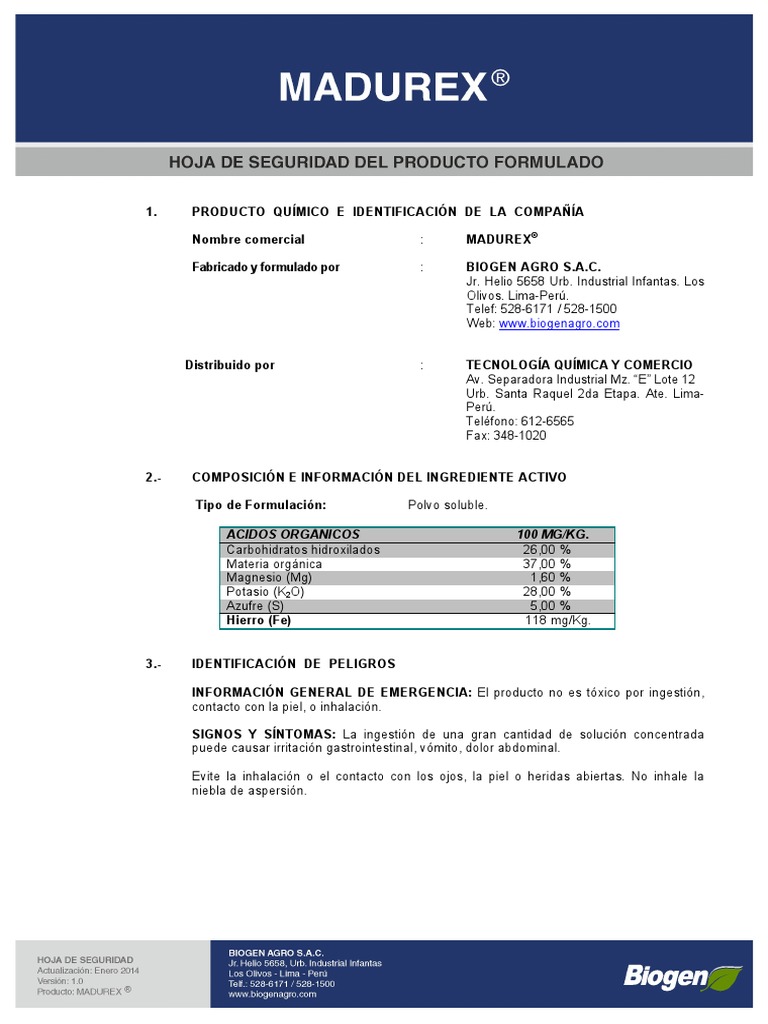 MSDS MADUREX 0114 Fertilizer Magnesium