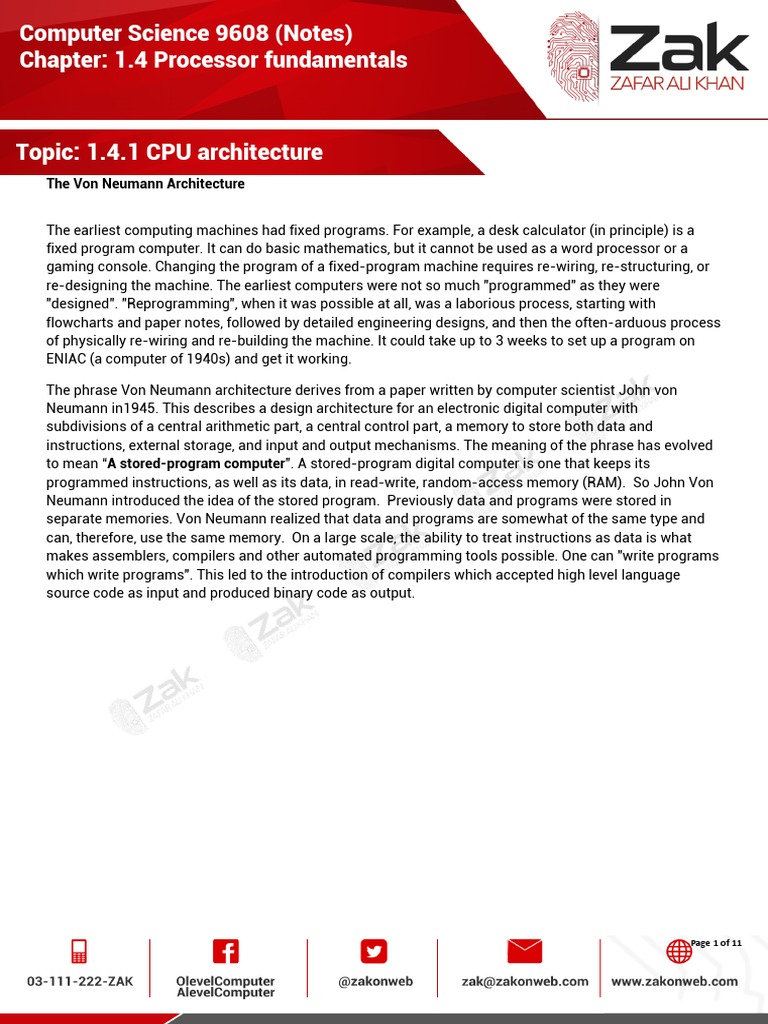 1.4.1 CPU Architecture PDF Central Processing Unit Computer Program