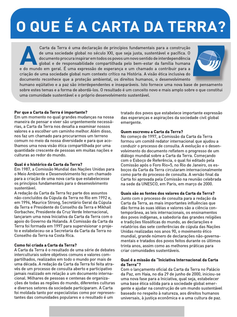 O que é carta da Terra.pdf | Desenvolvimento sustentável | Política (Geral)