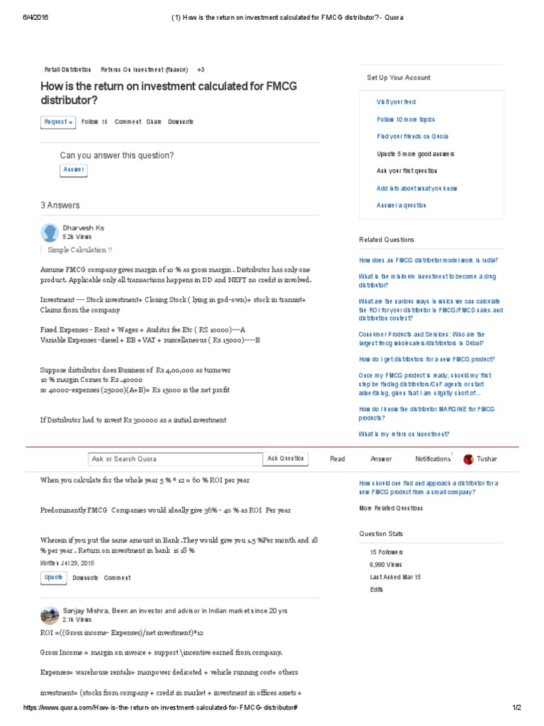 How Is The Return On Investment Calculated For FMCG Distributor Quora