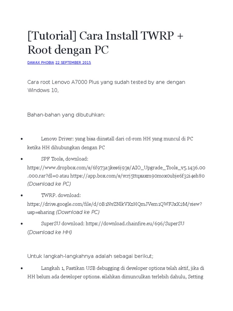 (Tutorial) Cara Install TWRP + Root Dengan PC | PDF | Komputer