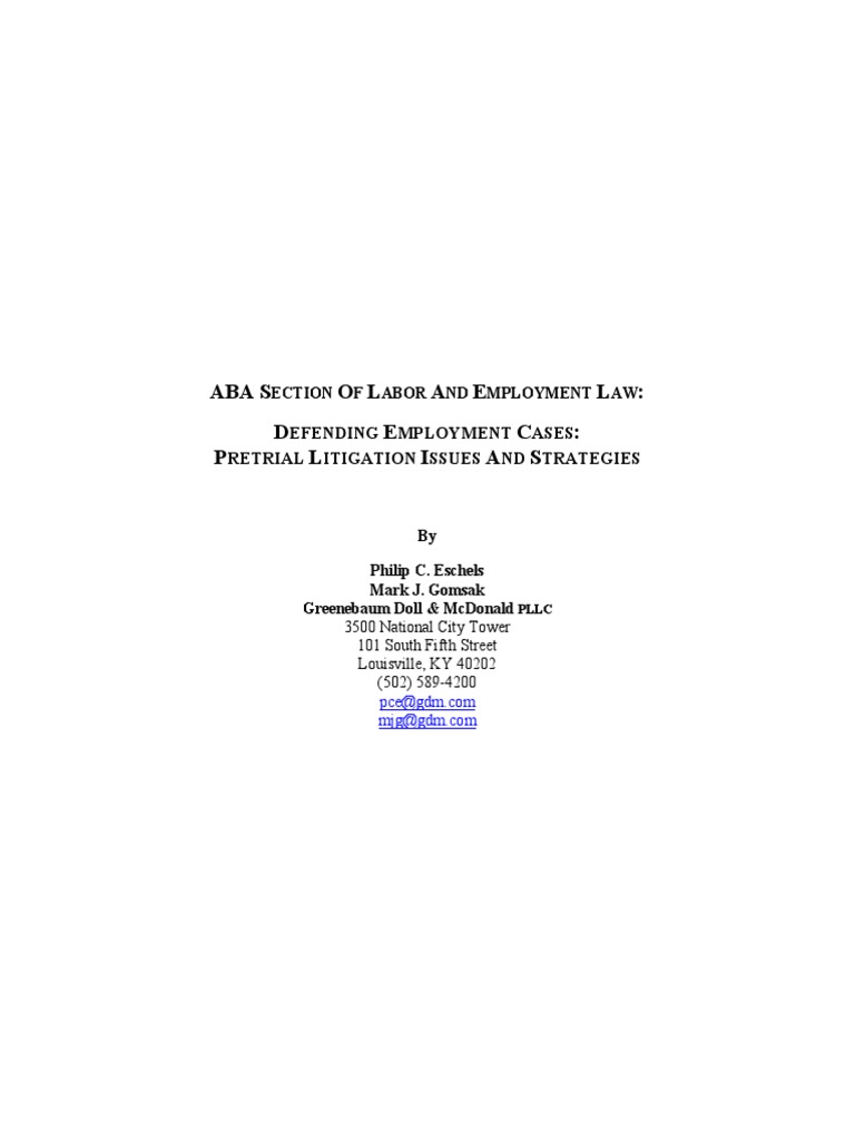 Defending Employment Cases PDF Discovery (Law) Deposition (Law)