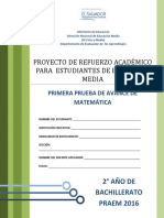 Primera Prueba de Avance de Matemática - Segundo Año de Bachilllerato - PRAEM 2016 PDF