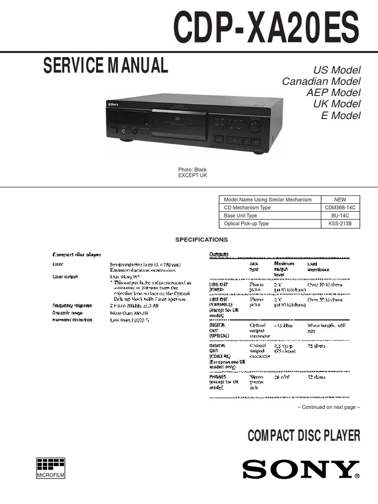 Hfe Sony Cdp-Xa20es Service | PDF | Amplifier | Analog To Digital 