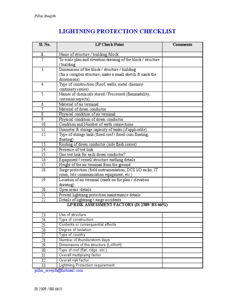 Lightning Protection Checklist