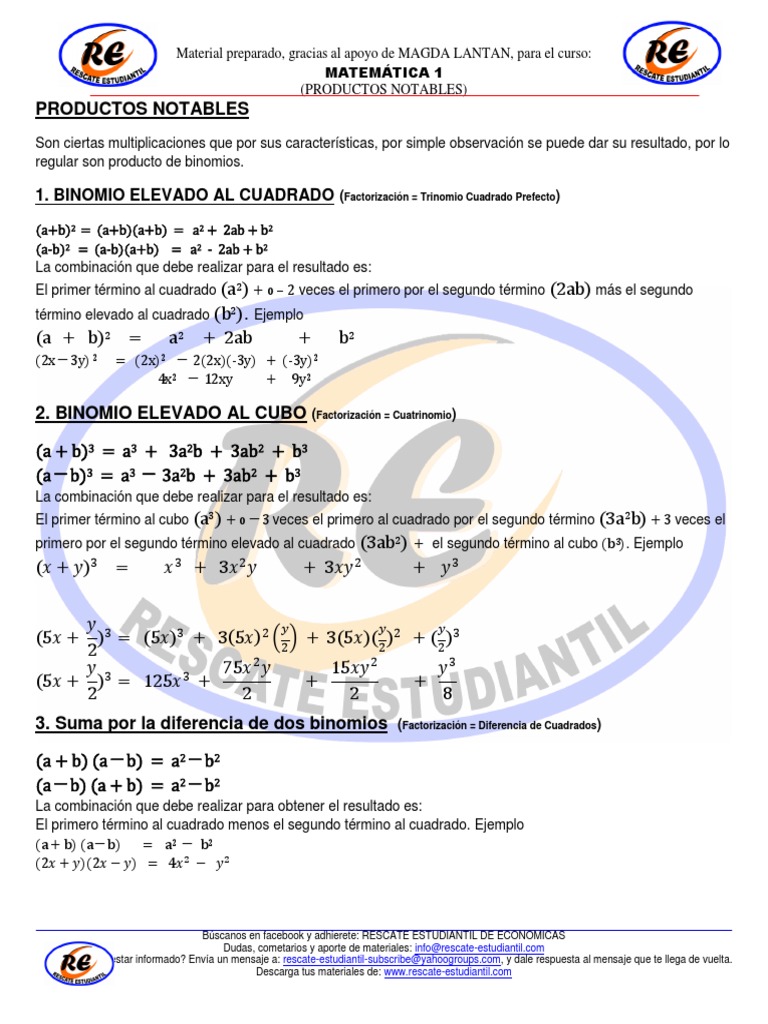 Mate 1 Productos Notables Aporte de Magda Lantan PDF | PDF ...