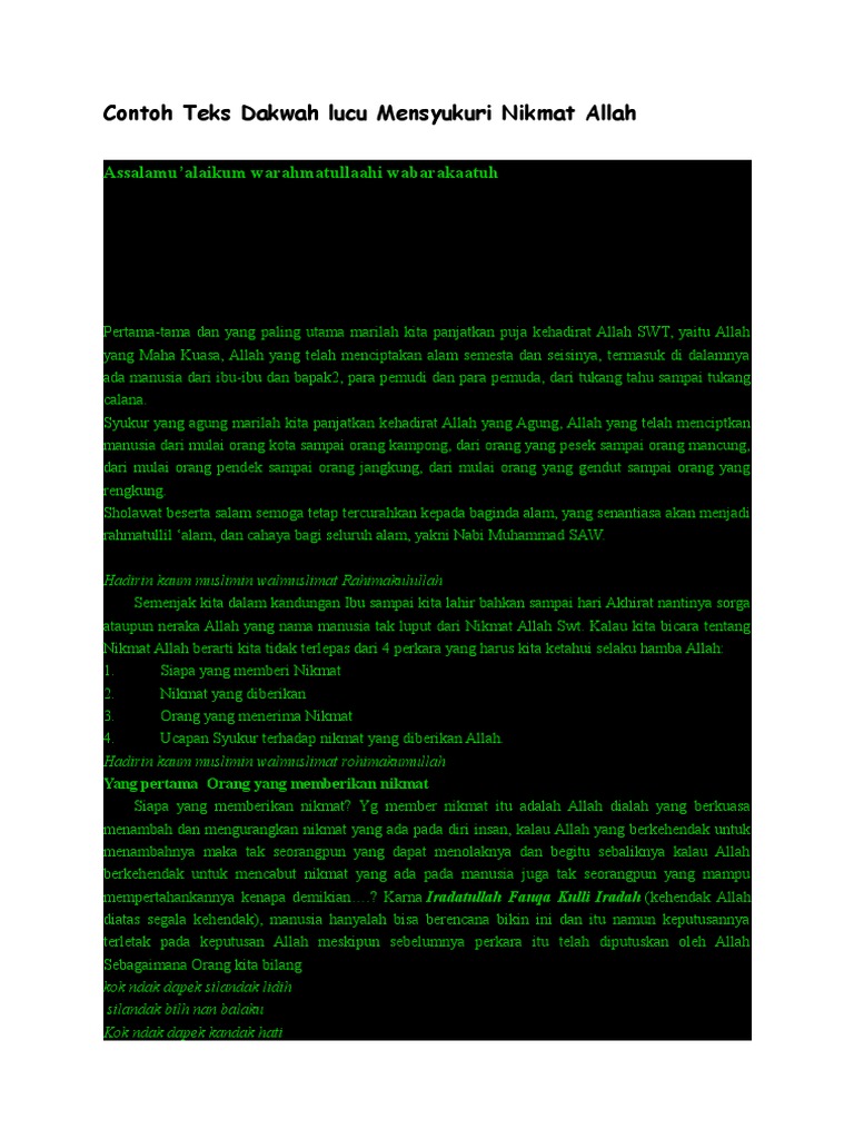 Contoh Teks Dakwah Lucu Mensyukuri Nikmat Allah