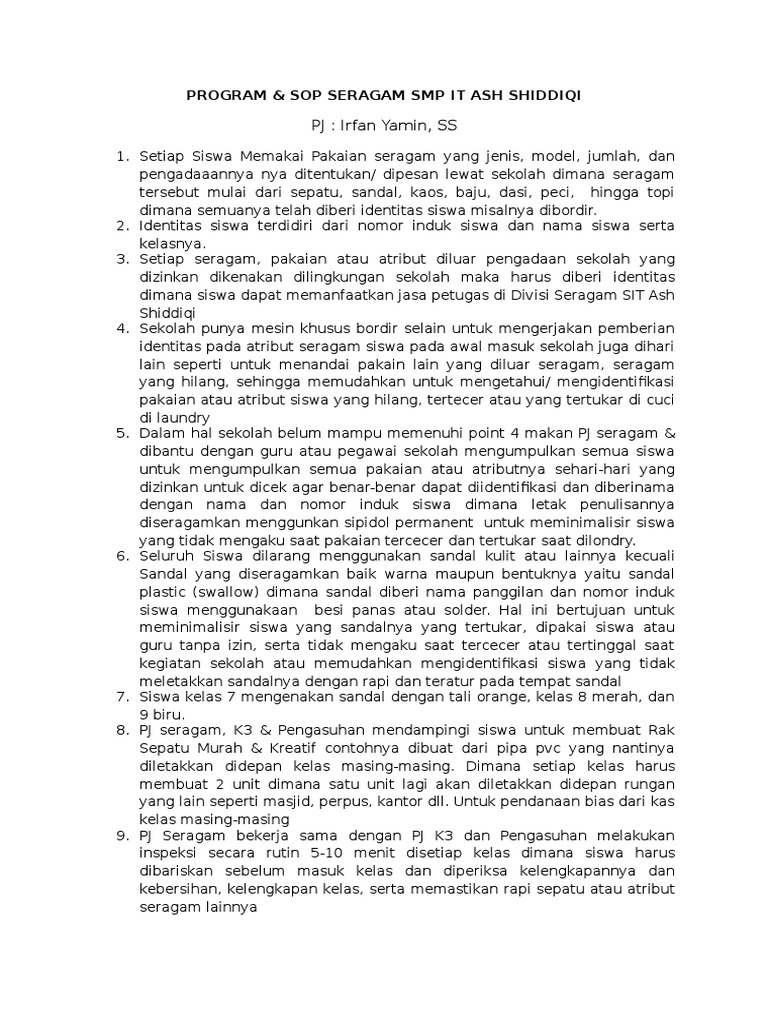 Contoh Program SOP Seragam | PDF