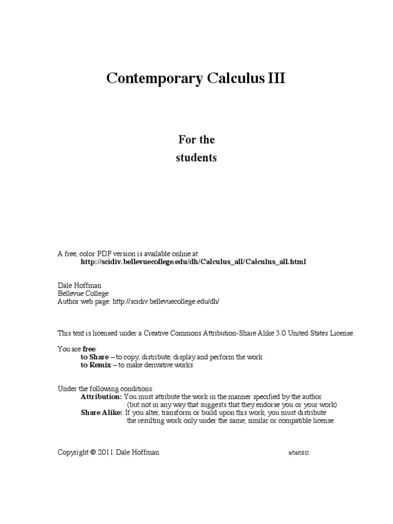 Contemporary Calculus III For The Students | PDF | Area | Slope