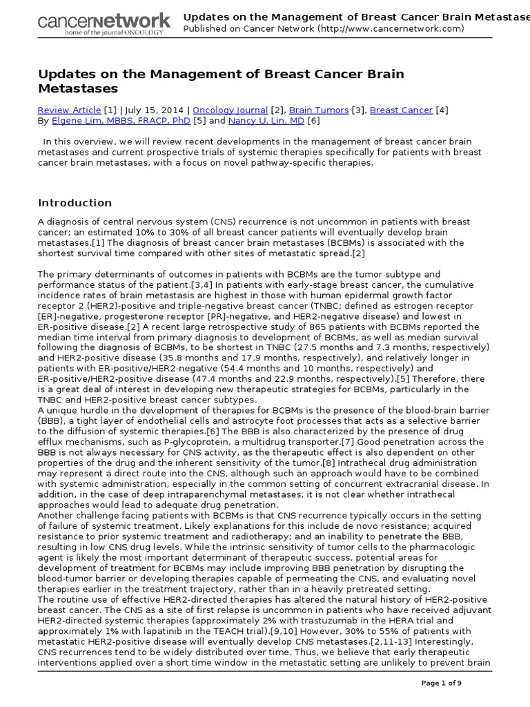 Cancer Network - Updates On The Management of Breast Cancer Brain ...