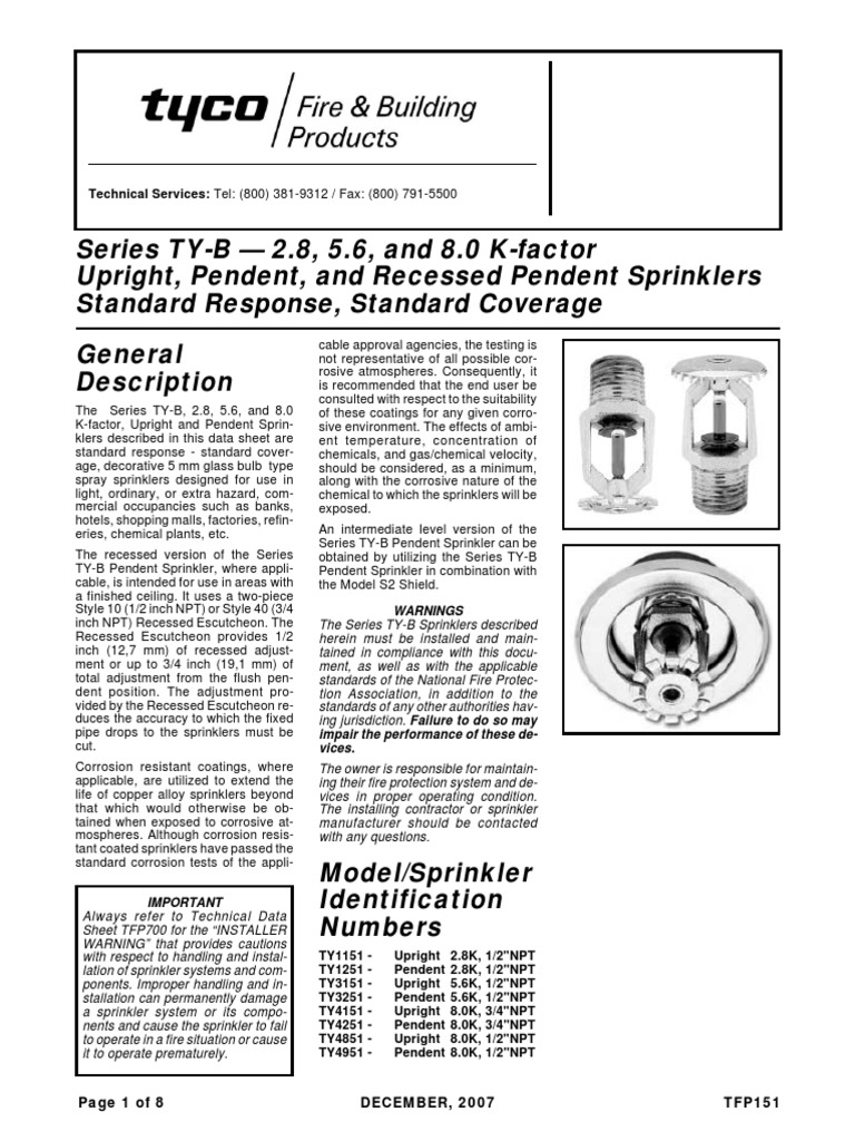Tyco Ty-B PDF | PDF | Fire Sprinkler System | Corrosion