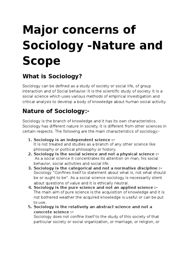 Nature and Scope Sociology Social Sciences