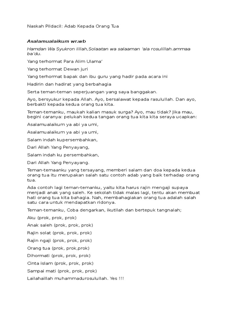 Contoh Pidato Adab Kepada Orang Tua