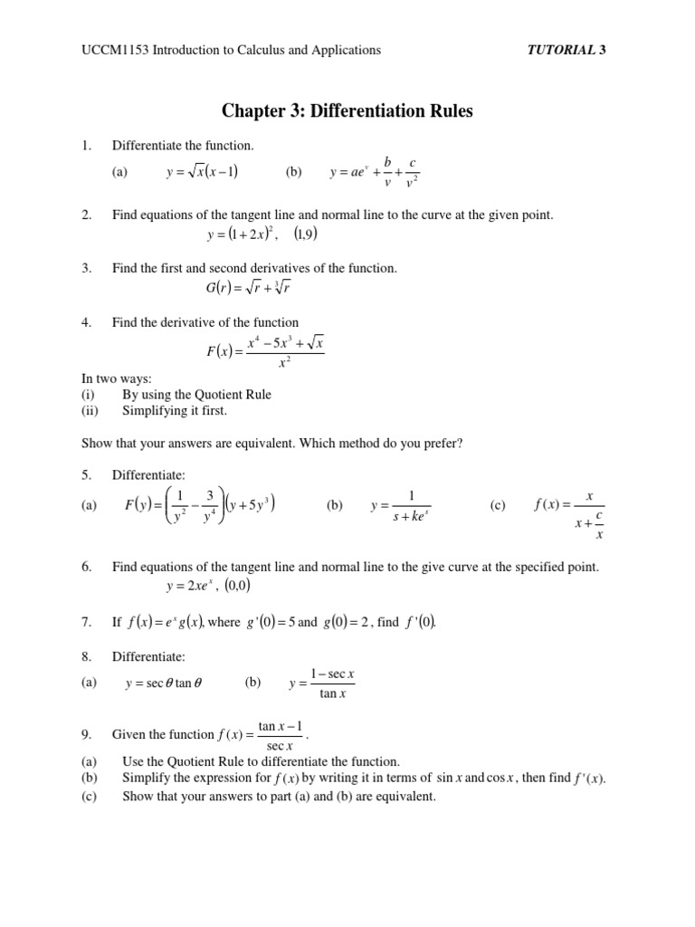 Differentiation Rules Tutorial | PDF | Teaching Methods & Materials ...