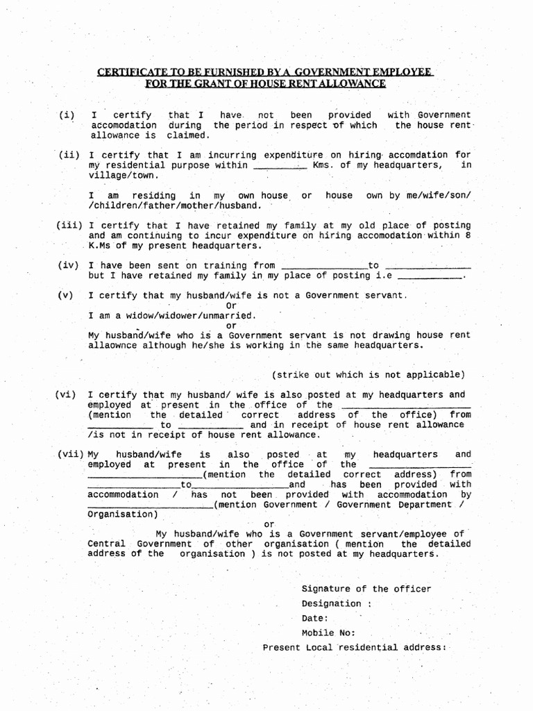 Certificate To Be Furnished by A Goyernment Employee FOR: Grant of 