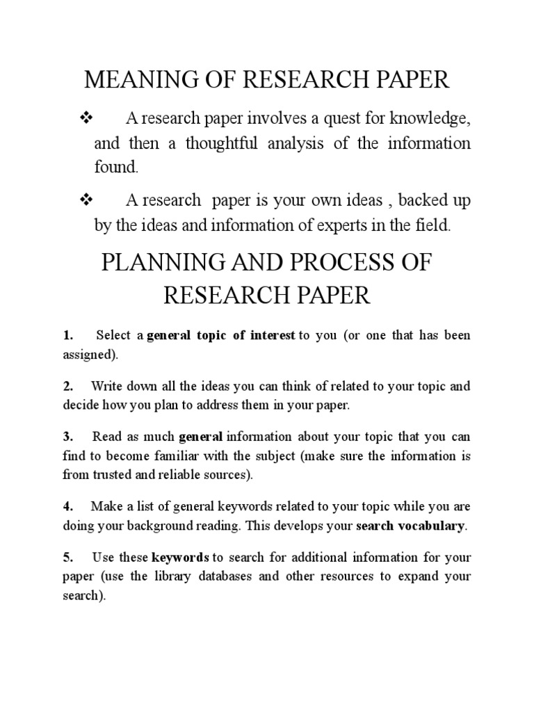 research paper definition dictionary