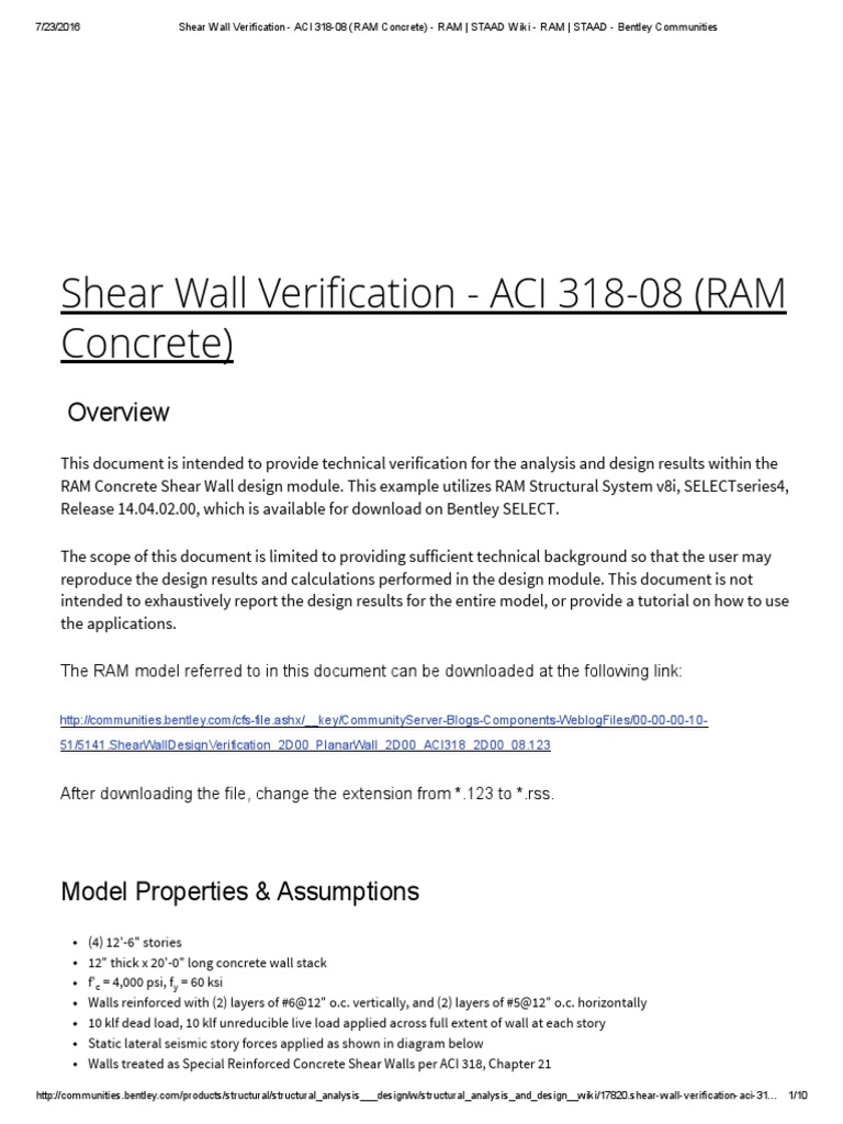 Shear Wall Design Verification ACI 318-08 | PDF | Concrete | Building ...