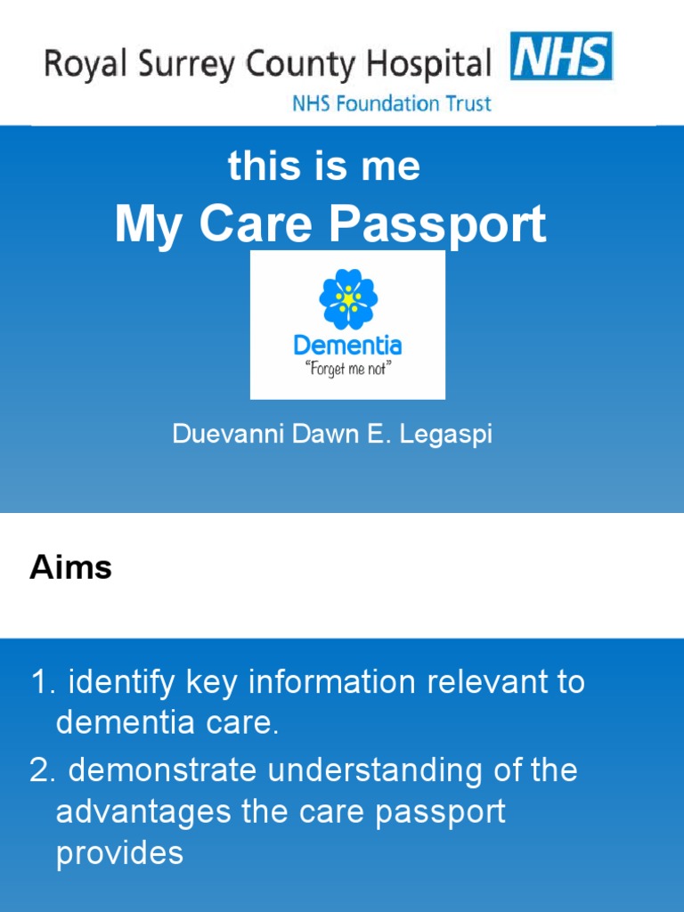 Care Passport PDF Dementia Medical Specialties