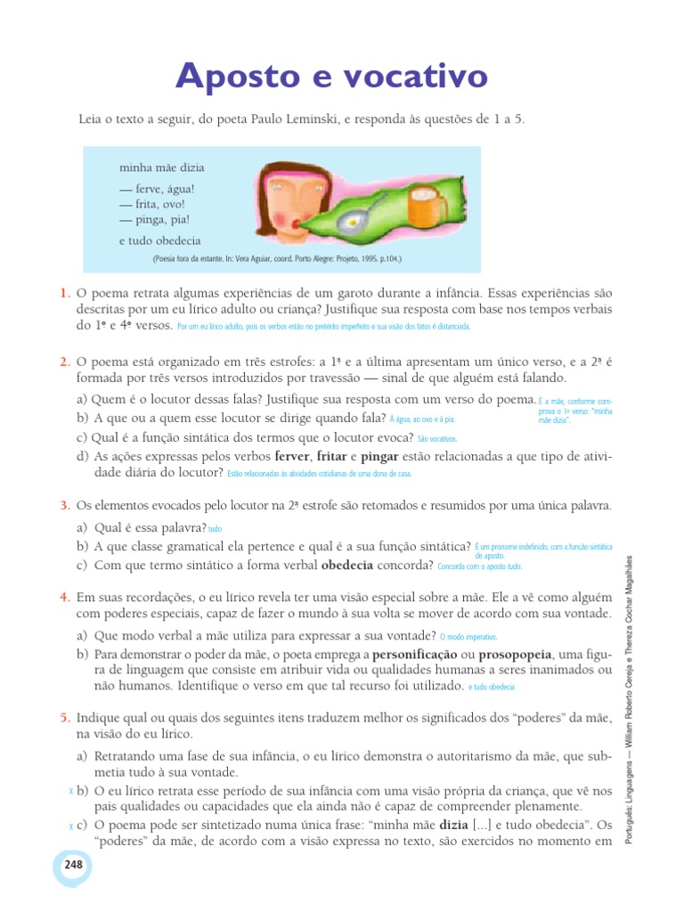 Aposto e Vocativo: Exercícios 8º Ano | PDF | Poesia | Assunto (gramática)