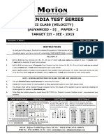 All India Test Series: Xii Class (Velocity) (Advanced - 5) - Paper - 2 Target Iit - Jee - 2015