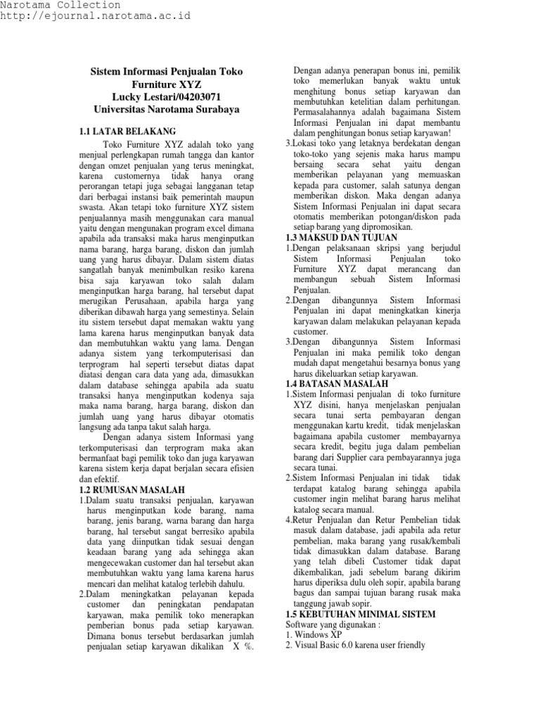 Sistem Informasi Penjualan Toko Furniture XYZ PDF