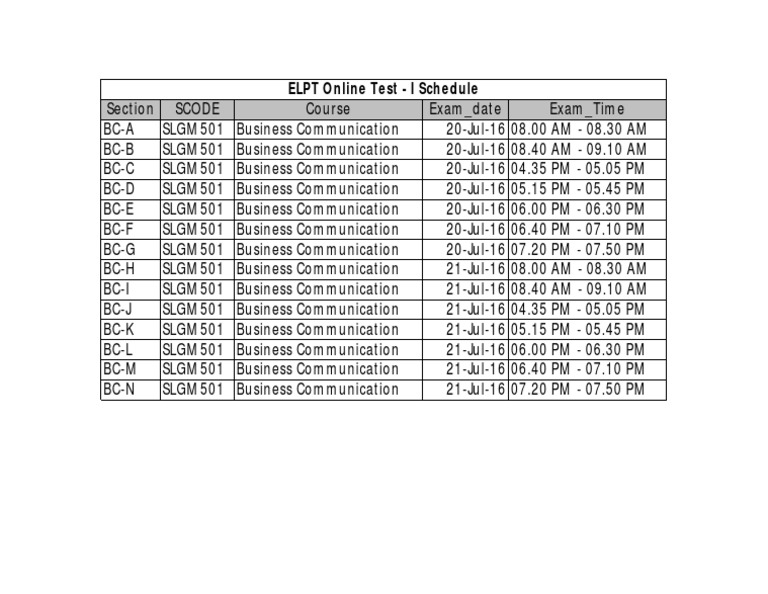 ELPT Online Test - I Schedule | PDF | Career & Growth | Business