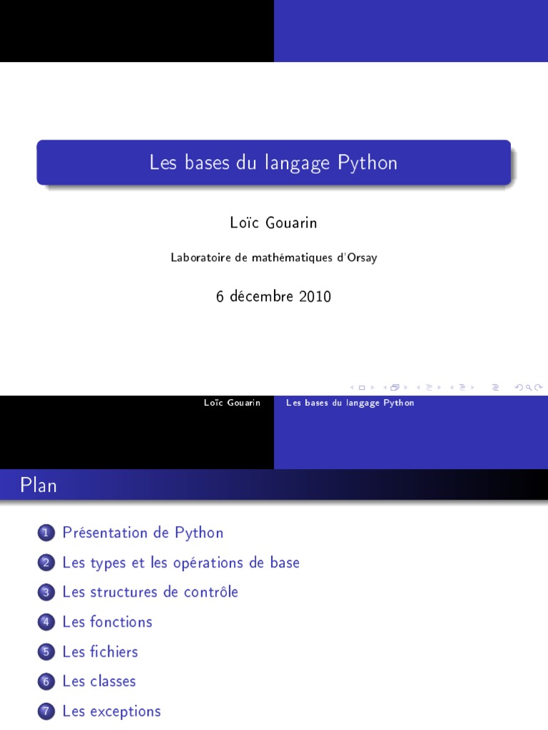 Python Les Bases | Python (Langage de programmation) | Classe ...